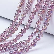 Honeyhandy Electroplate Glass Beads Strands, AB Color Plated, Faceted, Rondelle, Old Rose, 10x8mm, Hole: 1mm, about 65~66pcs/strand, 20.8~21.2 inch(53~54cm)