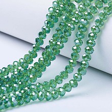 Honeyhandy Electroplate Glass Beads Strands, Pearl Luster Plated, Faceted, Rondelle, Lime Green, 4x3mm, Hole: 0.4mm, about 123~127pcs/strand, 16.5~16.9 inch(42~43cm)