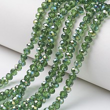 Honeyhandy Electroplate Transparent Glass Beads Strands, Half Green Plated, Faceted, Rondelle, Lime Green, 8x6mm, Hole: 1mm, about 72pcs/strand, 16.14 inch(41cm)