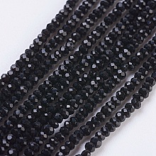 Honeyhandy Opaque Glass Beads Strands, Faceted, Rondelle, Black, 2.5x1.5~2mm, Hole: 0.5mm, about 185~190pcs/strand, 13.7 inch~14.1 inch