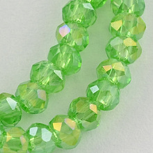 Honeyhandy Electroplate Glass Beads Strands, AB Color Plated, Faceted Rondelle, Lime Green, 3x2mm, Hole: 0.5mm, about 165~170pcs/strand, 16.7 inch