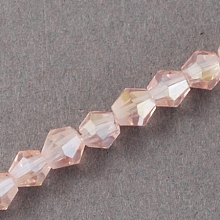 Honeyhandy Glass Beads Strands, AB Color Plated, Faceted, Bicone, Misty Rose, 3x3~3.5mm, Hole: 0.5mm, about 125~130pcs/strand, 15.5 inch