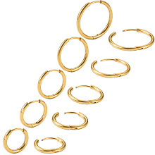 PandaHall Elite 10Pcs 5 Size 316L Surgical Stainless Steel Huggie Hoop Earrings for Girl Women, Golden, 12 Gauge, 14~22x2mm, Pin: 0.9~1mm, 2Pcs/size