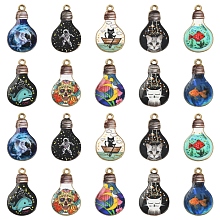 50Pcs 10 Styles Rack Plating Alloy Enamel Pendants, Cadmium Free & Nickel Free & Lead Free, Bulb with Pattern, Black, 28x17x2.5mm, Hole: 2mm, 5pcs/style