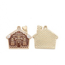 Honeyhandy Alloy Enamel Pendants, for Christmas, House, Light Gold, Camel, 24.5x27x2mm, Hole: 1.6mm