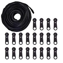 BENECREAT 11 Yards #5 Plastic Zipper with 20PCS Ring Sliders Heavy Duty Zippers Replacement for DIY Sewing Tailor Crafts Bags Tents - 1.2", Black