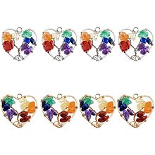 SUPERFINDINGS 8Pcs 2 Colors Heart Tree of Life Gemstones Pendant Crystal Quartz 7 Chakra Crystals Gemstones Charms Life of Tree Pendant Charms for Jewelry Making, Hole: 2mm