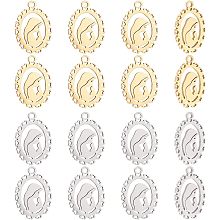 HOBBIESAY 16Pcs 2 Colors Our Lady Virgin Mary Charms 17.5x13.5mm Oval with Virgin Mary Pendants Italian Medal Charms Pendant for Jewelry Making or DIY Crafts, Hole: 1.5mm