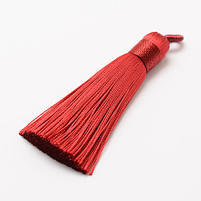 Honeyhandy Polyester Tassel Big Pendant Decorations, Ice Silk Tassel, Red, 60~67x8mm, Hole: 5x7mm