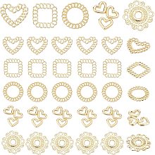 PandaHall Elite 50pcs Filigree Joiners Charms, 5 Styles Flower Hollow Pendants Ring Square Charms Filigree Metal Embellishments Heart Ring Earring Supplies for DIY Bracelet Necklace Jewelry Making