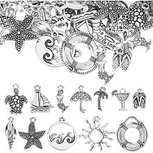 SUNNYCLUE 1 Box 72Pcs 12 Styles Silver Ocean Charms Hawaii Beach Charm Bulk Tibetan Style Alloy Sea Turtle Sun Mermaid Charm for Jewelry Making Charms Bracelet Necklace Earring Women DIY Craft