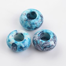 Honeyhandy Dyed Rondelle Natural Ocean White Jade Beads, Large Hole Beads, Deep Sky Blue, 15x8mm, Hole: 6mm