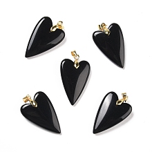 Honeyhandy Natural Obsidian Pendants, with Rack Plating Golden Plated Brass Findings, Long-Lasting Plated, Heart, 32~34x20x8mm, Hole: 4x4mm