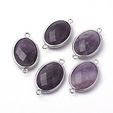 Honeyhandy Platinum Tone Brass Amethyst Links connectors, Faceted, Oval, 26.5x15x6mm, Hole: 1~2mm