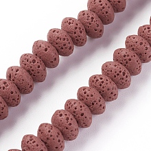 Honeyhandy Natural Lava Rock Beads Strands, Dyed, Rondelle, Indian Red, 9x5~5.5mm, Hole: 2mm, about 37 pcs/Strand, 7.87 inch(20cm)