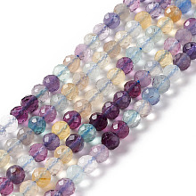 Honeyhandy Natural Fluorite Beads Strands, Faceted, Round, 6mm, Hole: 0.8mm, about 69pcs/strand, 15.16 inch(38.5cm)