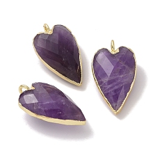 Honeyhandy Natural Amethyst Pendants, Faceted Heart Charms, with Golden Plated Brass Edge Loops, 22.5x13x7.5mm, Hole: 3mm