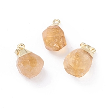 Honeyhandy Natural Citrine Pendants, with Brass Bails, Faceted, Teardrop, Golden, 19~21x12~14x11~15mm, Hole: 5x3mm