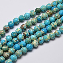 Honeyhandy Natural Imperial Jasper Beads Strands, Round, Dyed, Sky Blue, 10mm, Hole: 1mm, about 38pcs/strand, 15 inch