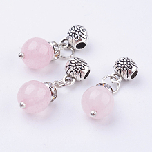 Honeyhandy Natural Agate Pendants, with Alloy Findings, Round, Antique Silver, Dyed, Pink, 24x8mm, Hole: 2.5mm