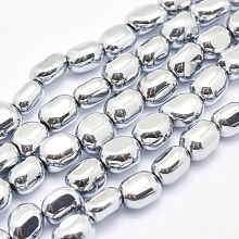 Honeyhandy Electroplate Non-magnetic Synthetic Hematite Beads Strands, Nuggets, Platinum Plated, 7x4~5mm, Hole: 1mm, about 57pcs/strand, 15.7 inch(40cm)