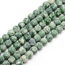 Honeyhandy Frosted Natural Green Spot Jasper Round Bead Strands, 8mm, Hole: 1mm, about 47~49pcs/strand, 14.9~15.6 inch