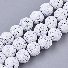 Honeyhandy Spray Painted Natural Lava Rock Beads Strands, Round, White, 8~9mm, Hole: 0.7mm, about 47~48pcs/Strand, 15.75 inch(40cm)