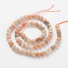 Honeyhandy Natural Moonstone & Sunstone Round Beads Strands, 4mm, Hole: 0.8mm, about 97pcs/strand, 15.5 inch