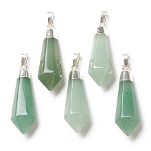 Honeyhandy Natural Green Aventurine Pendants, with Silver Brass Findings, Faceted, Bullet, 40x12x11mm, Hole: 7x5mm