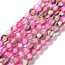 Synthetic Moonstone Beads Strands, Round, Hot Pink, 6mm, Hole: 1mm, about 31pcs/strand, 7.20 inch(18.3cm)