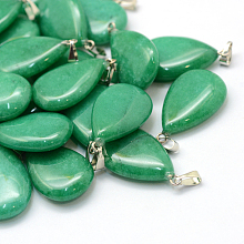 Honeyhandy Teardrop Dyed Natural Malaysia Jade Pendants, with Platinum Tone Brass Findings, 25~29x16~17x5~6mm, Hole: 2x7mm