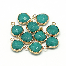 Honeyhandy Natural White Jade Pendants, with Nickel Free Brass Findings, Faceted, Dyed, teardrop, Golden, Teal, 17.5x13.5x6.5mm, Hole: 2mm