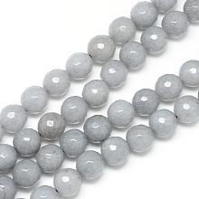 Honeyhandy Natural White Jade Bead Strands, Dyed, Faceted, Round, Light Grey, 6mm, Hole: 1mm, about 60pcs/strand, 14.06~14.45 inch(35.7~36.7cm)