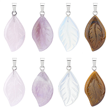 UNICRAFTALE 8Pcs 4 Colors Leaf Gemstone Pendants 29mm Leaf Quartz Pendants Opalite Leaf Gemstone Dangle Charms Amethyst Aventurine Necklace Pendants Quartz Crystal Earring Charms for Jewelry Making