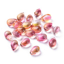 Honeyhandy Transparent Glass Beads, Top Drilled Beads, Teardrop, Light Salmon, 9x6x5mm, Hole: 1mm