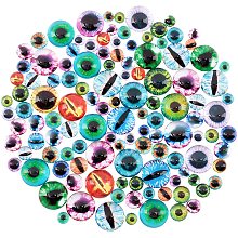 PandaHall Elite 120pcs Cat Eye Glass Cabochons, 4 Styles Animal Eye Covered Cabochons for Halloween Half Ball Evil Eye Owl Bird Human Pupil Eyes Glass Gems for Art Doll Props Photo Dome Pendant Trays