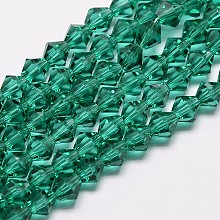 Honeyhandy Imitate Austrian Crystal Bicone Glass Beads Strands, Grade AA, Faceted, Dark Cyan, 3x3mm, Hole: 1mm, about 120~125pcs/strand, 14.8 inch