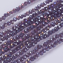 Honeyhandy Electroplate Glass Beads Strands, Full Rainbow Plated, Faceted, Rondelle, Purple, 3x2mm, Hole: 0.8mm, about 185~190pcs/strand, 14.9~17.3 inch(38~44cm)