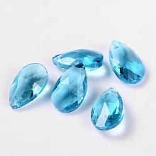 Honeyhandy Faceted Teardrop Glass Pendants, Deep Sky Blue, 22x13x7mm, Hole: 1mm