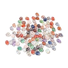 Honeyhandy Transparent Glass Beads, Oval  with Flower Pattern, Mixed Color, 18x15x8mm, Hole: 1.2mm