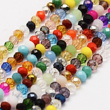 Electroplate Glass Beads Strands, AB Color Plated, Faceted, Rondelle, Colorful, 4x3mm, Hole: 1mm; about 130~140pcs/strand, 15.3"~15.7"(39cm~40cm)