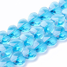 Honeyhandy Transparent Glass Beads, Faceted, Heart, Deep Sky Blue, 10x10x6.5mm, Hole: 1mm