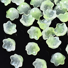 Honeyhandy Transparent Two Tone Spray Painted Glass Beads, Flower, Green Yellow, 7x11.5x11.5mm, Hole: 1.2mm