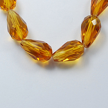 Honeyhandy Glass Beads Strands, Faceted, Drop, Chocolate, 11x8mm, Hole: 1mm, about 57~59pcs/strand, 26.38~26.77 inch