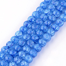 Honeyhandy Synthetic Crackle Quartz Beads Strands, Round, Dyed, Dodger Blue, 8mm, Hole: 1mm, about 50pcs/strand, 15.7 inch