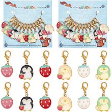 NBEADS 24 Pcs Strawberry Penguin Stitch Markers, Enamel Alloy Crochet Stitch Marker Charms Lobster Claw Clasps Locking Stitch Marker for Knitting Weaving Sewing Jewelry Making