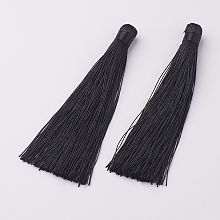 Honeyhandy Nylon Tassels Big Pendant Decorations, Black, 120x10mm, Hole: 5mm