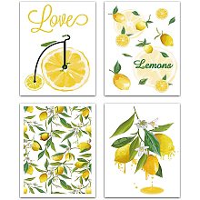 CREATCABIN 4pcs Lemon Fruit Wall Art Canvas Print Poster Set Home Decor Wall Art Modern Artwork Summer Love for Livingroom Bedroom Bathroom Home Office Kitchen 8 x 10inch Unframed