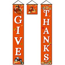 Arricraft 3 Pcs Give Thanks Banner Thanksgiving Theme Door Hanging Banner Flag Hanging Couplet Turkey Pattern Decor Sign Set Party Supplies for Home Front Door Porch Yard Decoration 70.8x11.8inch