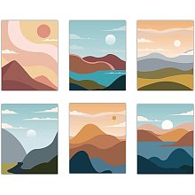 CREATCABIN Mountains Abstract Wall Art Prints Landscape Sunset Sunrise Modern Poster for Men Women Room Home Office Decor Set of 6 Unframed 8x10inch